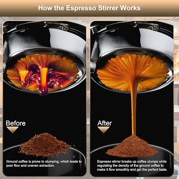 WDT Tool Espresso Distribution Tool, Coffee Distribution Tool with Magnetic Stand, Espresso Accessories with 6 Extra ??.25mm Stainless Steel Needles for Barista (Rich Gold, ??.25mm)