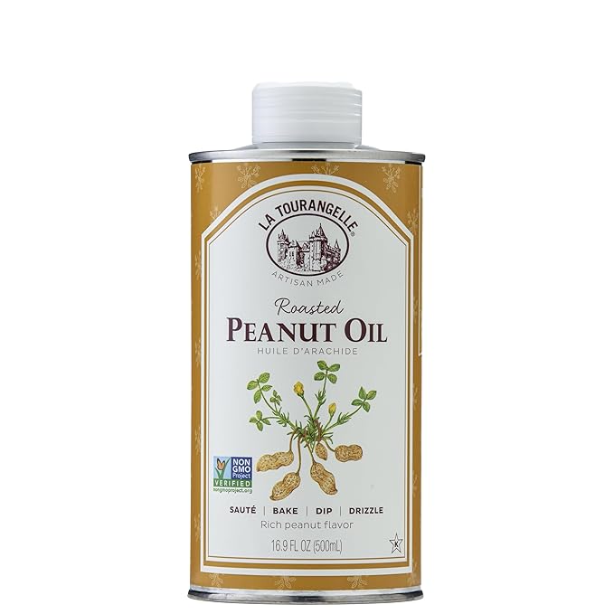 La Tourangelle, Roasted Peanut Oil, Slow Roasted Expeller-Pressed for Rich Flavor, Perfect for Cooking & Baking, Med-High Heat, Unrefined, Small Batch Production in USA, 16.9 Fl Oz