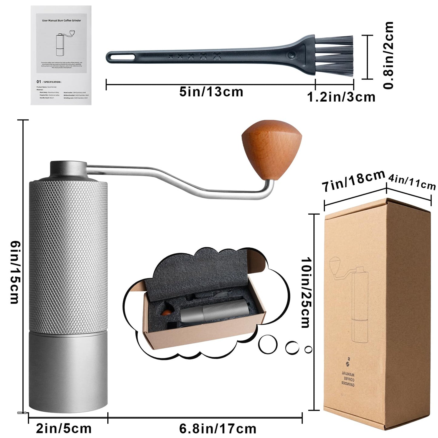 Agilive Manual Coffee Grinder, Adjustable Grinding Settings, Stainless Steel Burrs, Portable