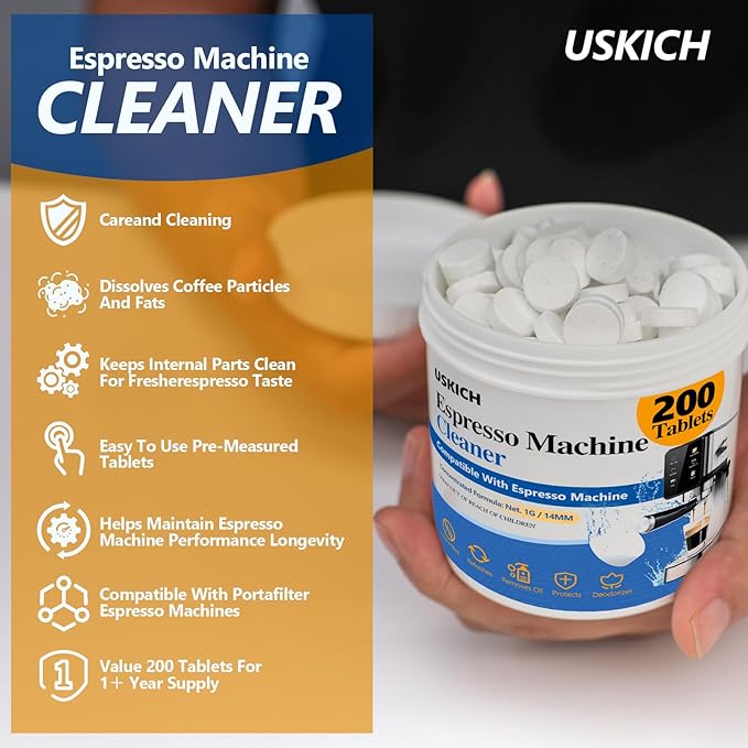 Espresso Machine Cleaning Tablets Descaling -200 Tablets, Compatible with Breville Barista Express, Gaggia, Delonghi, Jura, Philips - Universal Coffee Machine Cleaner Solution for Espresso Machines