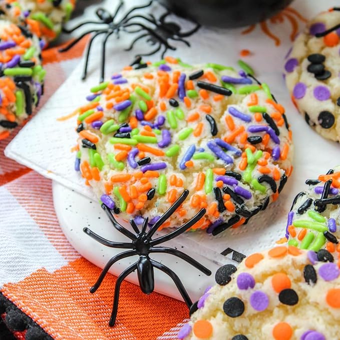 Halloween Sprinkles 4 Cell Candy Eyeballs, Pumpkin Confetti, Orange Sanding Sugar, Orange White Black Nonpareils Jimmies & Sugar Pearls | Cake Cookie Cupcake Decorations for Halloween Party Baking Supplies 6.5oz