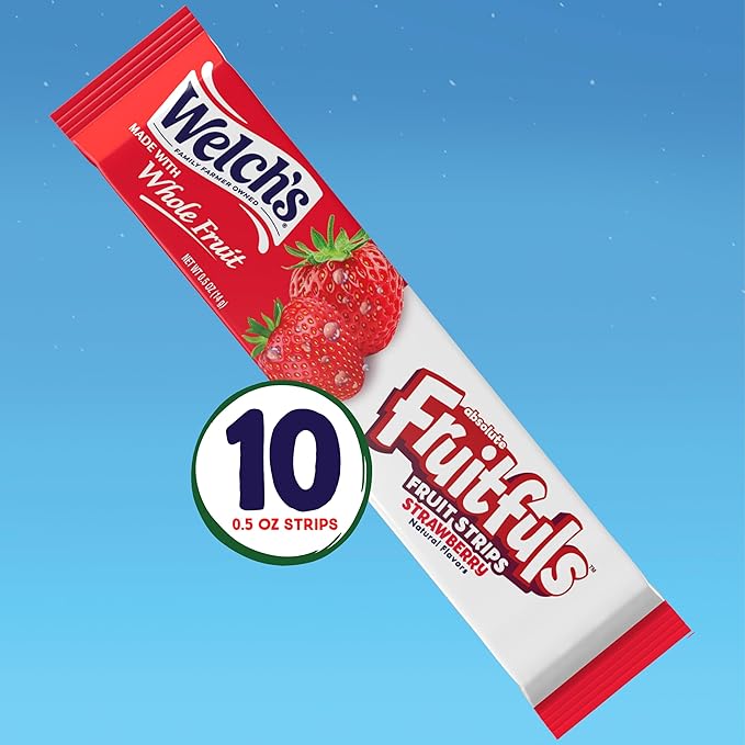 Welch?™s Absolute Fruitfuls Fruit Strips, Tasty Dried Fruit Snacks for School Lunches, Strawberry, 0.5oz (Pack of 10)