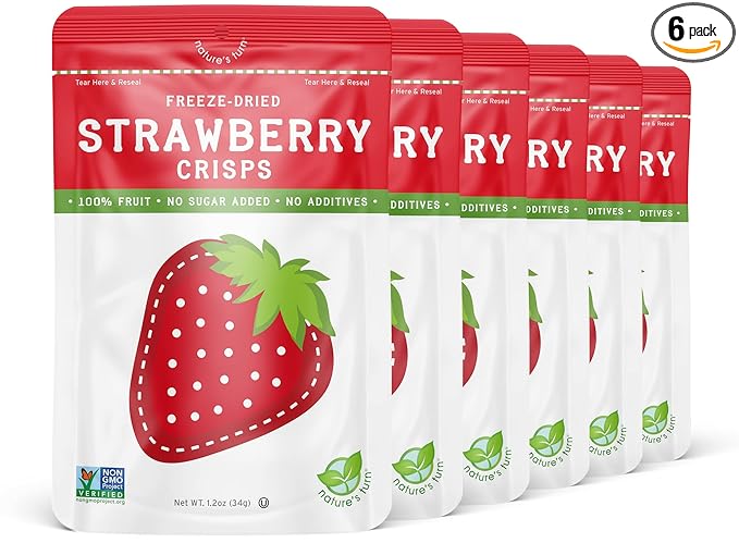 Nature's Turn Freeze-Dried Fruit Snacks, Strawberry Crisps, Pack of 6 (1.2 oz Each)