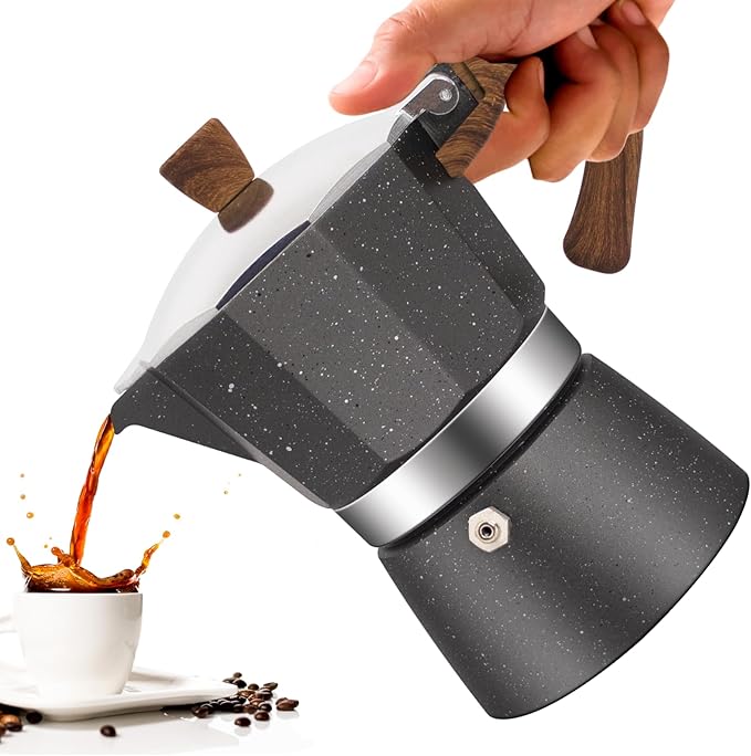 3 Cup Aluminum Moka Pot Classic Stovetop Espresso Coffee Maker 150ml 5oz Coffeemaker Percolator Mocha Pot Greca Coffee Maker Cafe Makers for Italian and Cuban Cafì±?Brewing Gray