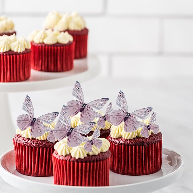 72PCS Edible Cupcake Toppers - Butterfly Cake Decoration Picks for Baby Shower & Kids Birthday Party - Purple