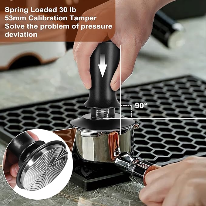 Espresso Accessories Kit 53.5mm, Coffee Tamper with Spring Loaded Calibration, 316 Stainless WDT Tool with Magnetic Stand and Dosing Funnel Set Fits Espresso Machine Press and 53.5mm Portafilters