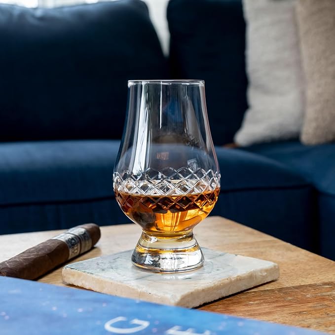 Rolf Glass Diamond Scotch Glass | 6.75oz Tasting Glass | Lead-Free, Diamond-Wheel Engraved | Designed and engraved in the USA | Etched Crystal Glassware for Whiskey, Bourbon, Scotch | Set of 4