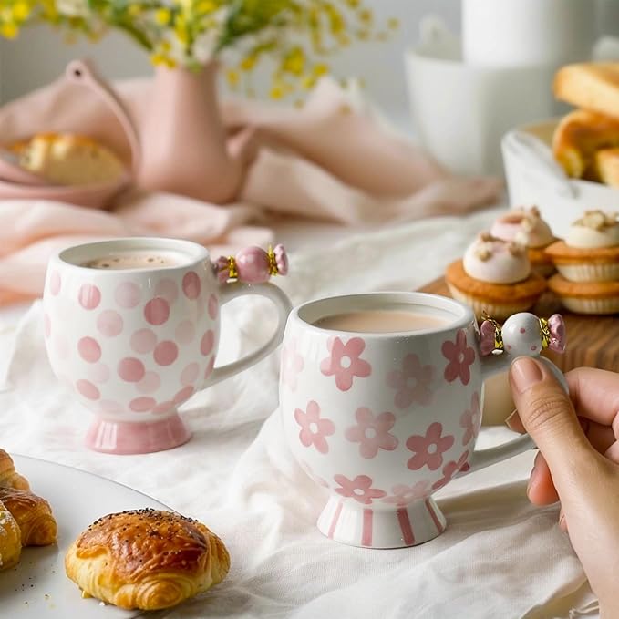 Ceramic Mug Cute Candy Shape, Unique Holiday Mug with Handle Hot Cocoa Cup Perfect for Tea & Coffee Lovers, Gifts for Family Friends or Children 12 OZ (Pink Dots)