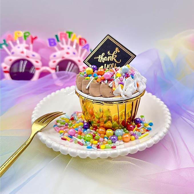 Rainbow Sprinkles for Cake Decorating, Pastel Jimmies and Pearls Sprinkles Mix for Donut Cookie Baking Brownies Cupcake Ice Cream Toppings