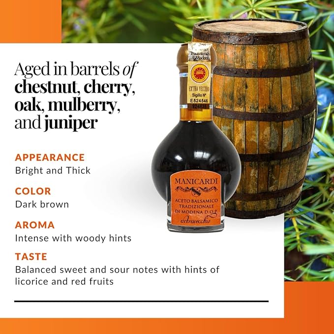 MANICARDI Extra Aged Balsamic Vinegar of Modena PDO - 25 Years - Perfect for Snacks, Pasta, Vegetables, Salad Dressings and Meat - Made in Italy - 3.38 Fl Oz (100 ml)