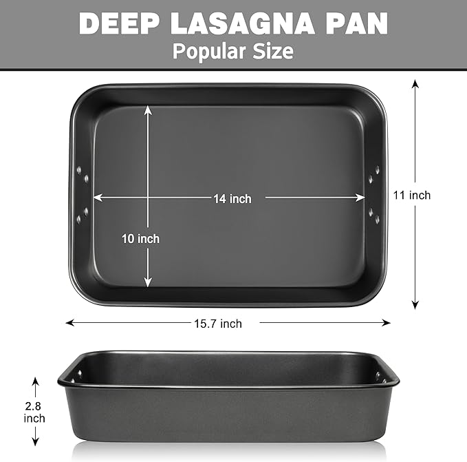 Tiawudi Lasagna Pan with Handles, 15x10x3 Inch Bakeware for Oven, Nonstick Rectangular Roasting Pan, Deep Baking Dish for Cake and Brownie, Heavy Duty