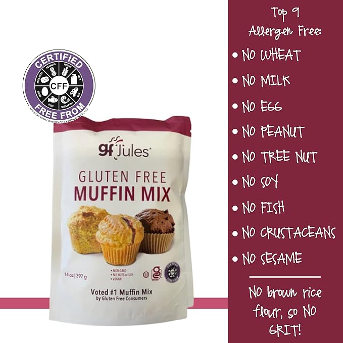 gfJules Certified Gluten Free Muffin Baking Mix | No Grit, Non-GMO, Vegan | Certified Top 9 Allergen-Free & Kosher | Makes 15 Muffins | 14 Ounces, Pack of 12