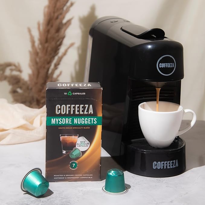 Coffeeza (AAA Arabica Grade) Mysore Nuggets Aluminium Coffee Capsules, Intensity – 7/10 -(Box of 30)