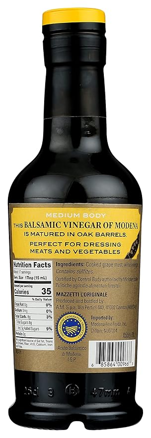 Mazzetti Balsamic Vinegar of Modena Gold Label PGI |Smooth & Balanced | Perfect for Dipping | Matured in Oak Barrels | 8.45 Ounce Bottle