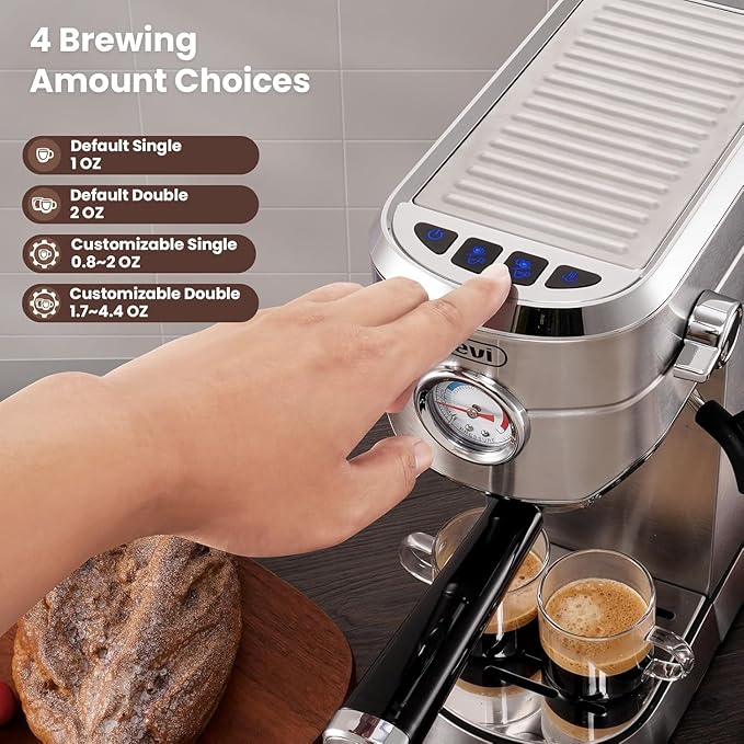 Gevi Commercial Espresso and Coffee Makers, Professional 20 Bar Espresso Maker with Milk Frother, Stainless Steel Expresso Coffee Machines for Home, Compact Cappuccino Machine, Great Gift