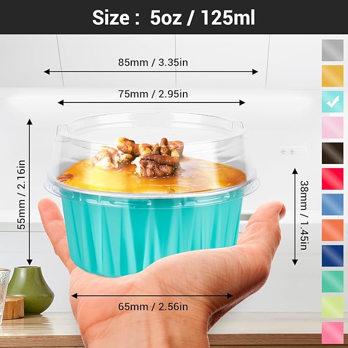 EUSOAR Aluminum Baking Cups with Lids, 30pcs 5oz Disposable Aluminum Foil Ramekins Cupcake Baking Cups Containers Wrappers Dessert Cups with Lids, Mini Aluminum Cheesecake Pan Creme Brulee Ramekins