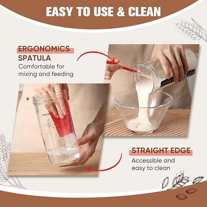 Sourdough Starter Kit, 24oz Sourdough Starter Jar with Magnetic Bread Lame, Thermometer, Long Scraper, Cloth Cover & Lid for Sourdough Bread Baking Supplies