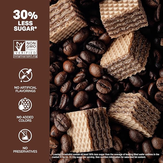 Loacker Quadratini Espresso Wafer Cookies LARGE - 30% Less Sugar - Premium Crispy Bite Size Wafers - NON-GMO - LARGE Pack of 6