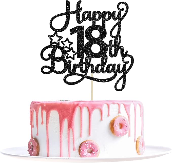 1 Pack Happy 18th Birthday Cake Topper Black Glitter 18 & Fabulous Cheers to 18 Years Old Birthday Cake Pick for Celebrating 18th Birthday Anniversary Party Cake Decorations Supplies