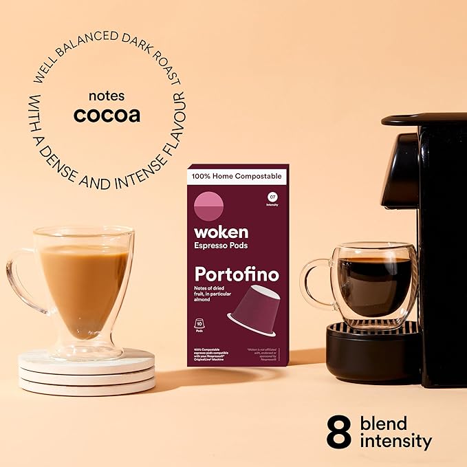 WOKEN COFFEE Compostable Nespresso Pods - Portofino Medium Roast Italian Espresso Coffee Capsules Compatible With Nespresso Coffee Machine (40 Pod Count, 4 Boxes)
