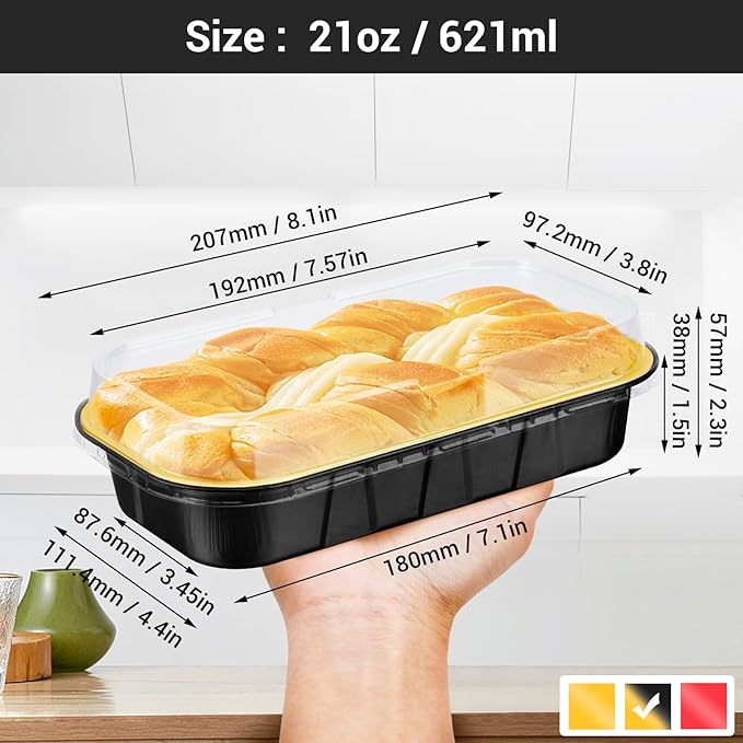 EUSOAR Mini Cake Pans with Lids,Black Gold 50pcs 20.9oz Aluminum Foil Disposable Mini Cake Loaf Bread Pans with Lids, Creme Brulee Ramekins Muffin Liners Baking Cups, Dessert Containers with Lids