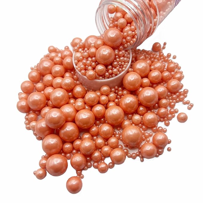 Rose Gold Edible Pearl Sprinkles for Cake Decorating 5.1 OZ Rose Gold Edible Pearls Edible Cupcake Decorations Halloween Christmas Cookie Decorations Edible Sugar Pearls for Cakes,Cupcakes Toppers Baby Shower Wedding Supplies