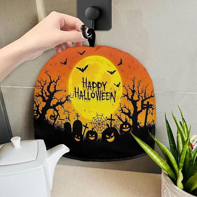 Happy Halloween Tea Cosy for Teapot with Handle Kitchen Kettle Dust Cover for Keeping Warm Machine Washable Tea Cosy Fabric Quilted Padding