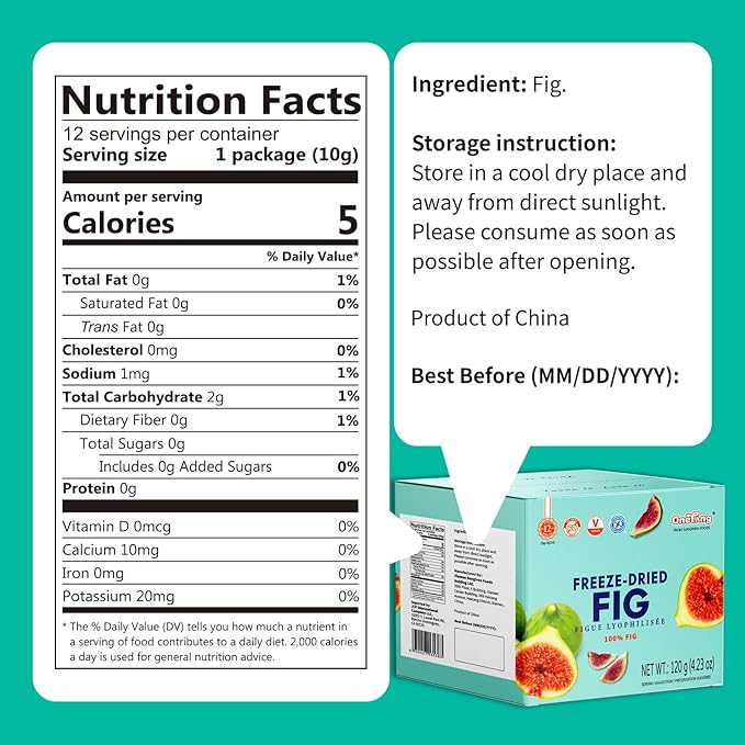 ONETANG Freeze-Dried Fruit Fig Chips, 12 Pack Single-Serve Pack, Non GMO, Kosher, No Add Sugar, Gluten free, Vegan, Holiday Gifts, Healthy Snack 0.35 Ounce