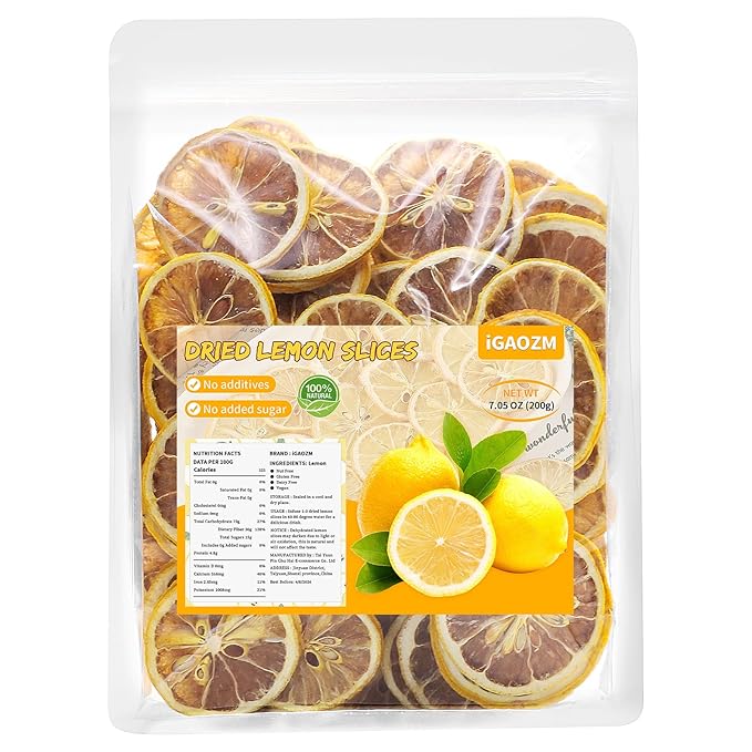 iGAOZM Dehydrated Dried Lemon Slices,7.05oz/200g,No Sugar Added,Natural Dried Lime Slices,Dehydrated Fruit for Cocktails Garnish,Craft Decoration,DIY