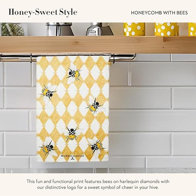 MACKENZIE-CHILDS Cotton Dish Towel, Decorative Kitchen Towel, Honeycomb with Bees