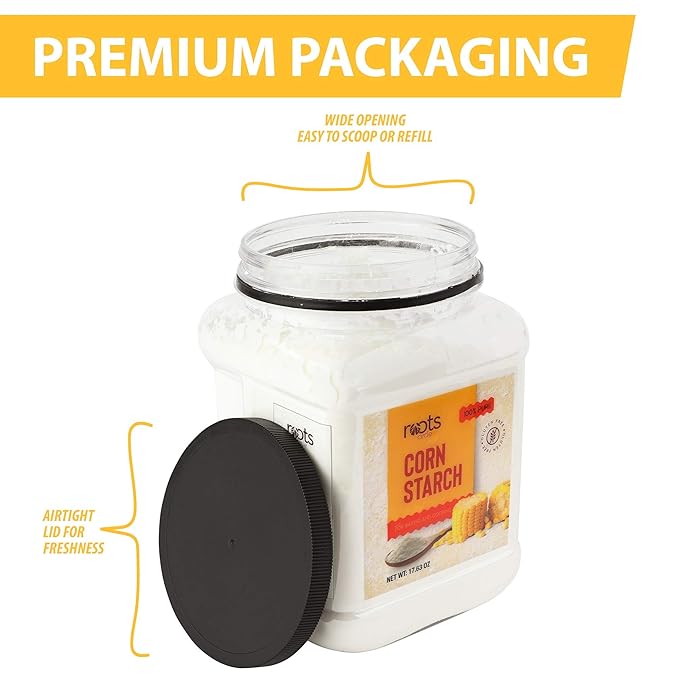 Roots Circle 100% Pure Corn Starch |17.63oz Airtight Container | All Natural Thickener for Soups, Stews, Gravy, Baking Pies, Puddings & Cakes | Gluten-Free, Non-GMO, Vegan, Kosher, Food-Grade