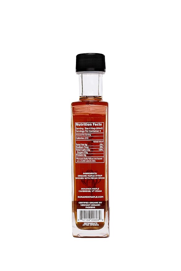Runamok Pecan Wood Smoked Maple Syrup Organic - Authentic & Real Vermont Maple Syrup | Pure Strong Flavor | Great for BBQ, Broiled Salmon, Vinaigrettes & Cocktails | 8.45 Fl Oz (250mL)