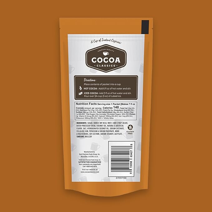 Cocoa Classics Salted Caramel Cocoa Mix, Hot Chocolate, Made with Nonfat Milk, Just Add Hot Water, Make Hot or Iced Cocoa, Gluten Free & Kosher Dairy Friendly, 1.25oz Packets (Pack of 36)