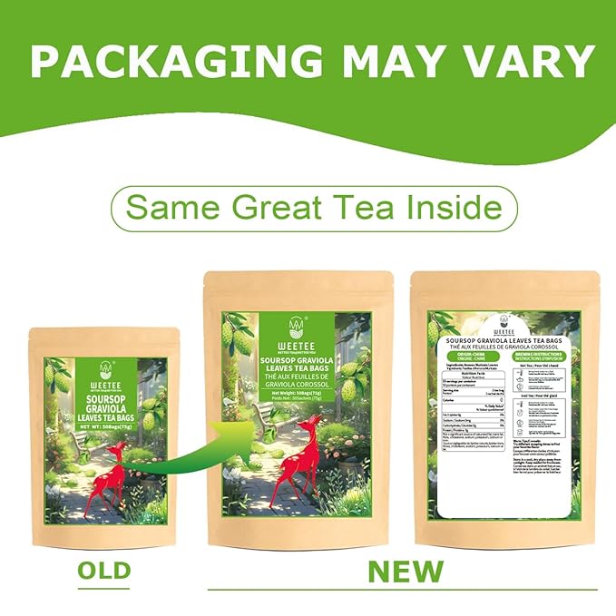 WT WEETEE Soursop Leaves Tea Bags, Made with 100% Pure Soursop Graviola/Guanabana Leaves, Natural Caffeine-free Herbal Tea, 50 Corn Fiber Tea Bags