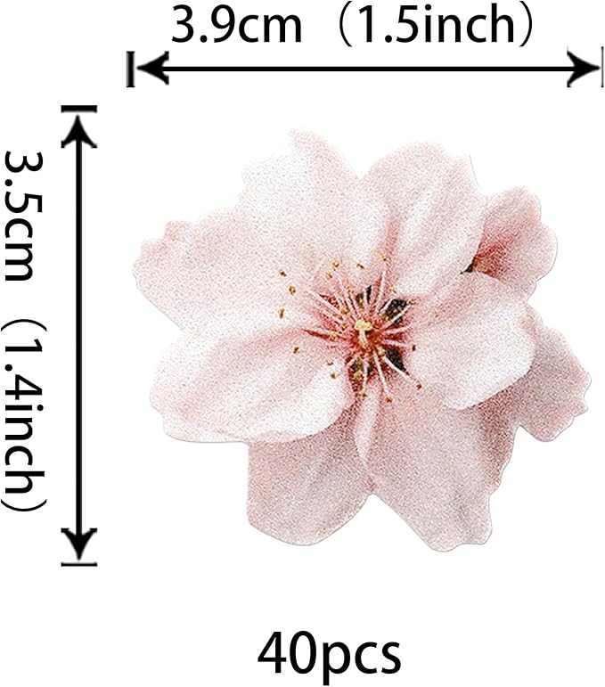 40 Pack Edible Cherry Blossom Cupcake Toppers - Cherry Flowers Cake Toppers Rice Paper Wafer Paper Cake Picks for Bridal Shower Baby Shower Kids Birthday Cake Decorations - Light Pink