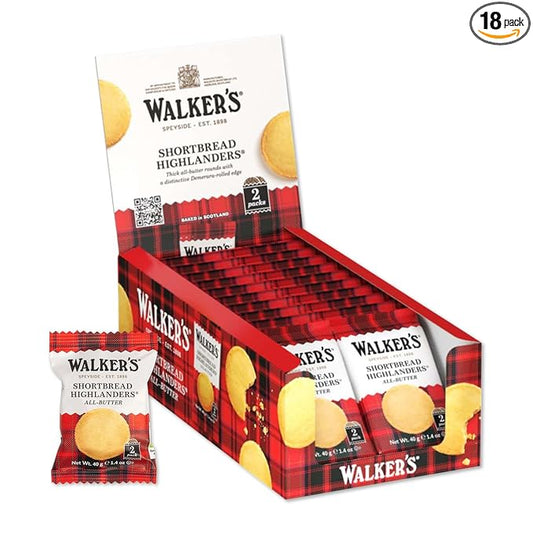 Walker's Shortbread Highlanders, All-Butter Shortbread Cookies, Snack Pack, 1.4 Oz (Pack of 18)