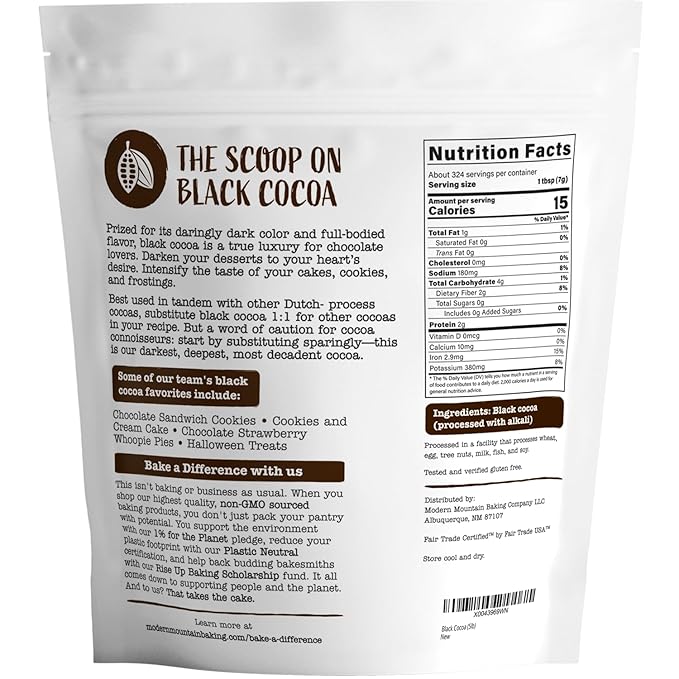 Black Cocoa Powder (5 lb) Bake the Darkest Chocolate Baked Goods, Achieve Rich Chocolate Flavor, Natural Substitute for Black Food Coloring, Dutch-Processed Cocoa Powder, Unsweetened, Extra Dark, Fair Trade Certified