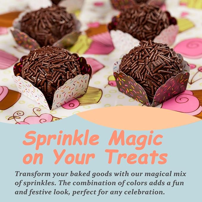 Jimmies Sprinkles Mix for Cake Decorating, 4 Colors Chocolate Blue White Pink Jimmies Sprinkles for Cake Cupcake Donut Ice Cream Brownies Cookies Baking