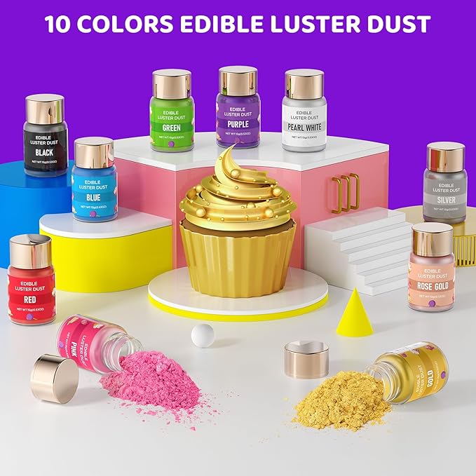 Luster Dust Edible - 15 Grams Food Grade Cake Dust Shimmer Powdered, Cherrysea Powder Luster Dust Food Coloring for Cocktails, Christmas Cookie Decorations, Cake, Drinks, Fondant, Candy - 15g/Bottle (6-Purple)