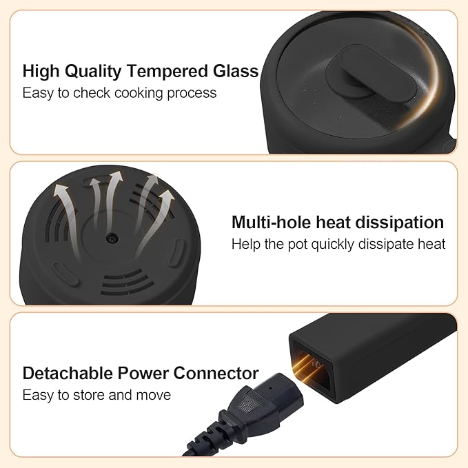 HYTRIC Hot Pot Electric, 1.5L Portable Non-stick Frying Pan, Electric Cooker for Steak, Egg, Pasta, Ramen Cooker with Dual Power Control, Mini Electric Pot for Office, Dorm Room Essential, Black