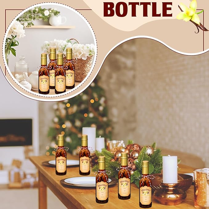 Tioncy 16 Pcs Vanilla Extract Bottles for Homemade Vanilla Jar Glass Bottle with Cap, Shrink Band, Sticker Syrup Gift Food Storage Canister for Bean Sauce Spice