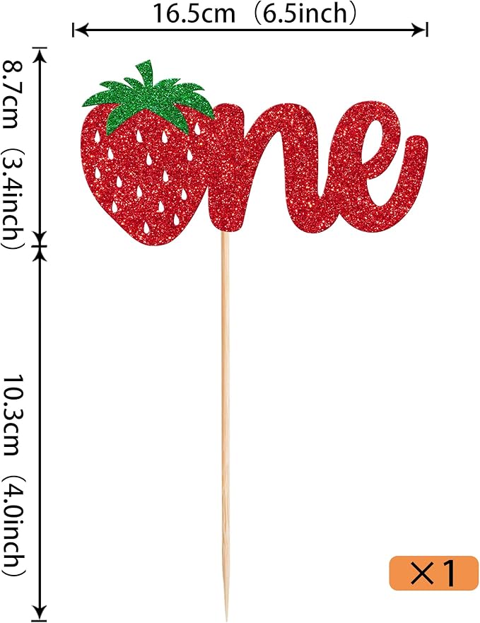 1 Pack Strawberry One Cake Topper Red Glitter Strawberry 1st Birthday Cake Pick for Fruit Theme Baby Shower Kids Birthday Party Strawberry Party Cake Decorations Supplies