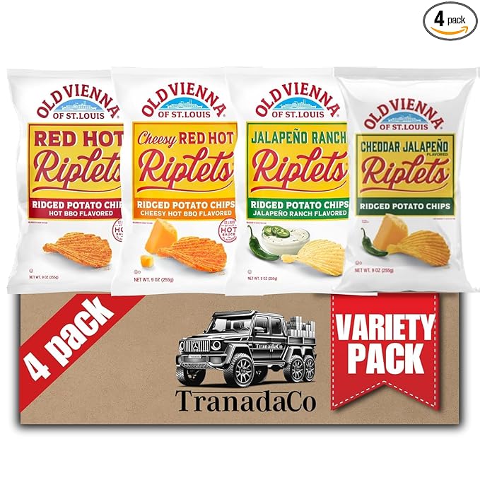 Old Vienna of St. Louis Ridged Potato Chips 9oz Bags Spicy Variety (4 Pack) Snack Box by TranadaCo