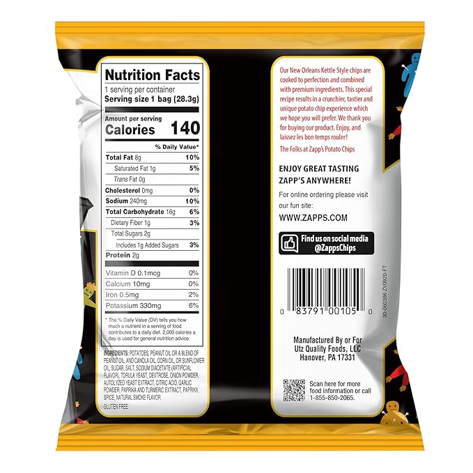 Zapp's New Orleans Voodoo Potato Chips, 42 Count - Crunchy, Gluten Free Snack with Salt, Vinegar, and Smoky BBQ Flavors