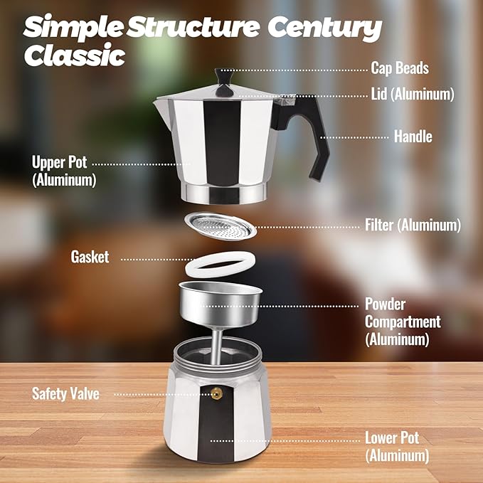 2 Cup Aluminum Moka Pot Classic Stovetop Espresso Coffee Maker 100ml 3.4oz Coffeemaker Percolator Mocha Pot Greca Coffee Maker Cafe Makers for Italian and Cuban Cafì±?Brewing Silver