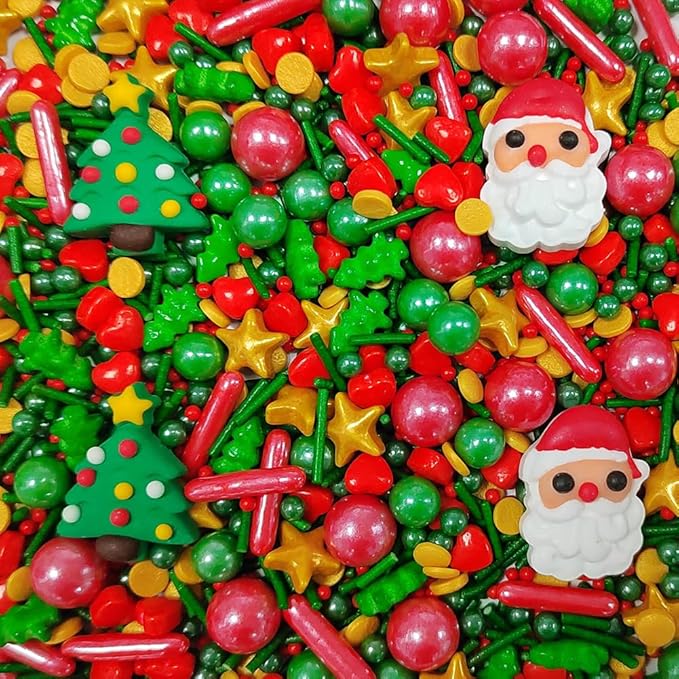 Christmas Tree Sprinkles for Cake Decorating Santa Claus Sprinkles Red Green Sugar Sprinkle for Cake Decorations Cupcake Toppers Baking Cookie Decorating Ice Cream Celebrations