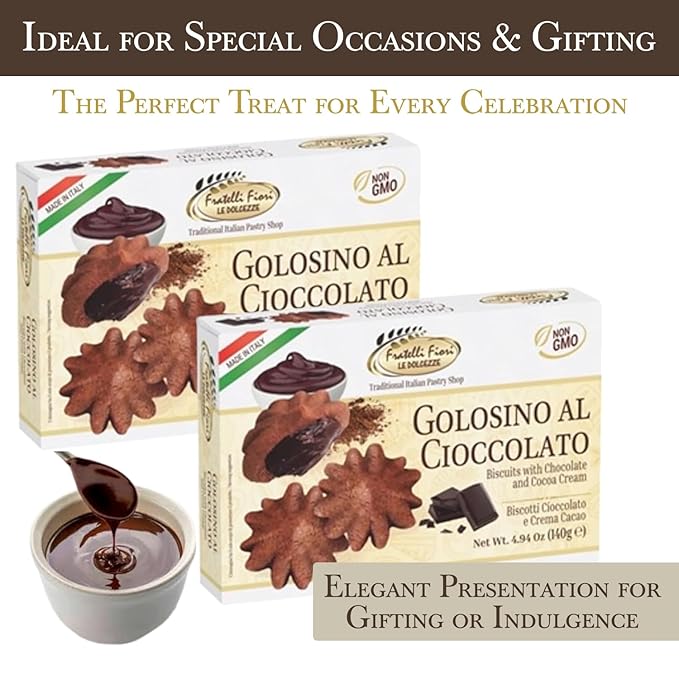 Fratelli Fiori Golosino Chocolate Cookies - Authentic Italian Cookies with Rich Creamy Cocoa Filling - Delicious Healthy Cookies Ideal for Snacks, Desserts, or Gifting - 2 Pack