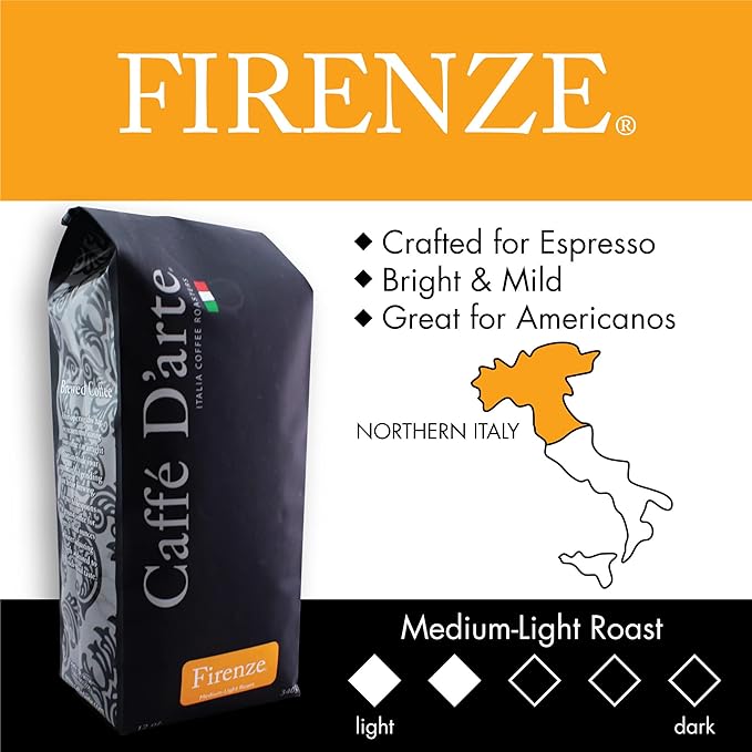 Caffe D'arte Firenze Whole Bean Espresso Coffee, 12 Ounce