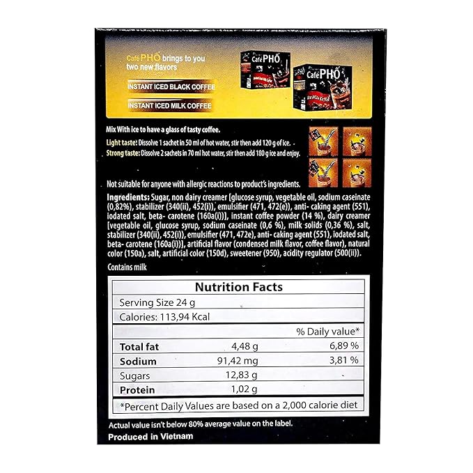 Cafe Pho Vietnamese 3in1 Instant Coffee Mix, Iced Milk Coffee, Cafe Sua Da, Single Serve Coffee Packets, Box of 9 Sachets, Pack of 3
