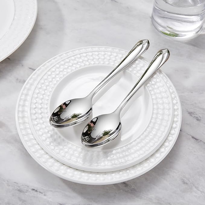 KEAWELL Premium Astra 4-Piece 7.4 inch Spoon Set ??Mirror-Finished 18/10 Stainless Steel with Diamond-Faceted Handles Dishwasher Safe for Modern Dining (4, Dinner Spoons)